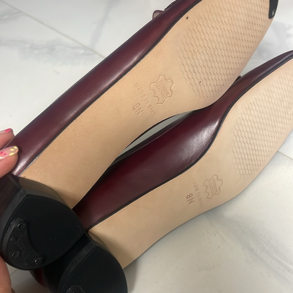 TALBOTS SQUARE TOE SLIP ON BUCKLE LEATHER SHOE MAROON/BURGUNDY - Picture 5 of 7